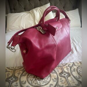 Longchamp Vintage LE Pliage Lambskin Leather Barbie Pink Weekender Bag & Strap